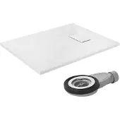 LuxeBath Douchebak 90x70 cm, wit, met antislip oppervlak en afvoerset, extra plat