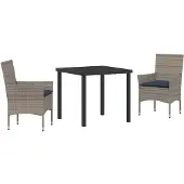 vidaXL Tafel en stoelen set 3 st Grijs en Marineblauw PE Riet