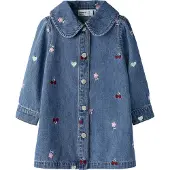 Name it Jurk blauw denim / bourgogne / wit