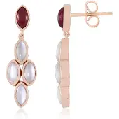 Cavill - Zilveren Oorbellen Roségoud Vermeil - Madagaskar Robijn 2,7 ct & Witte Maansteen - Marquise Cabochon, Elegant Avond Sieraad