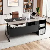 Vevor L-vormig bureau, groot modern kantoorbureau met lades, opbergkast en CPU-houder, houten bureau, draagvermogen 158,7 kg, computerbureau voor werk, studie en schrijven
