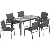 Outsunny Patio Dining Set-Verzinkt staal, Kunststof-150L x 80B x 74H cm-Zwart