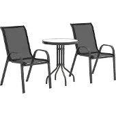 Outsunny Outdoor Bistro Set-Metaal, gehard glas-Ø60 x 71H cm-Zwart