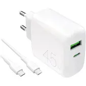 Puro Power Kit: Dagelijkse oplader met 1 USB-A-poort en 1 USB-C-poort + USB-C-kabel