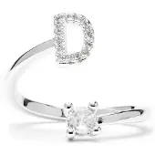 Luxenter Ring met glanzende zirkonia, zilveren afwerking - Alphabet
