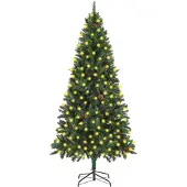 Prolenta Maison Exclusive - Kunstkerstboom met verlichting en kegeltjes, groen, 210 cm