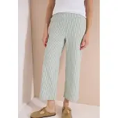 Cecil Dames 7/8 Wide Legs broek in seersucker stof - Blauw - XL