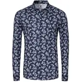 Desoto Overhemd Print Denim Blooming Navy | Donkerblauw | Maat XL
