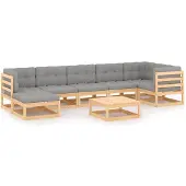 vidaXL 8-delige loungeset voor de tuin met kussens, gemaakt van massief grenenhout