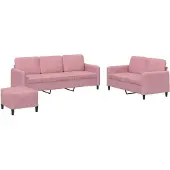 vidaXL 3-delige Loungeset fluweel roze