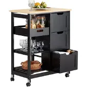 SoBuy Desserte Cuisine 3 Tiroirs Noir