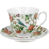 DUO sp. z o.o. Porseleinen Kop & Schotel 250ml - Retro Vogels op Tak