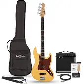 Gear4Music LA II Bass Guitar Ivory 15W Amp Pack