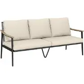 Outsunny Driezits Rotanbank-PE-rotan, staal-176L x 75B x 78H cm-Khaki