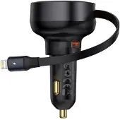Baseus Enjoyment Pro Autolader U+Intrekbare iP Kabel 55W Cluster - Zwart, Auto-adapter, Zwart