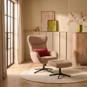 Woonexpress Relaxfauteuil Jack - Cognac Stof - Draaibaar & Met Hocker