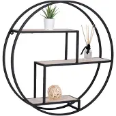 QUVIO Wandplank rond Milan - Staal/hout - Ø62 - Zwart