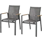 Axi Alva Tuinstoel Set van 2 stuks in Antraciet | Tuinstoelen voor de Tuintafel van Aluminium / Teak Hout met Sling Zitting en Rugleuning | Stoel Weerbestendig voor de Tuin/Buiten