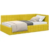 vidaXL Hoek Bed Frame met hoofdeinde Geel 90 cm x 190 cm Fluweel