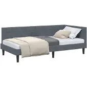 vidaXL Hoek Bed Frame Donkergrijs 90 cm x 190 cm Fluweel