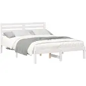 vidaXL Bedframe met hoofdeinde Wit 135 x 190 cm Massief grenenhout
