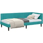 vidaXL Hoek Bed Frame met hoofdeinde Turquoise 90 cm x 190 cm Fluweel