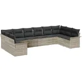 vidaXL Tuinbank Set 10 st Lichtgrijs poly rattan