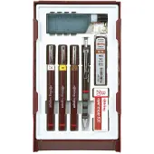 Rotring Isograph-pennenset technische pen en vulpotlood Collegeset | 3 pennen (0,2 mm, 0,3 mm, 0,5 mm) en mechanisch vulpotlood (0,5 mm) plus accessoires | 9 stuks