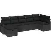 vidaXL Tuinbank Set 7 pcs Zwart 287 x 122 x 85 cm Poly rattan