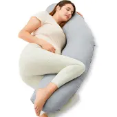 MOMCOZY J Vorm Zwangerschapskussen – Ergonomisch Steunkussen voor Zijslapen – Jersey Stof - Lichtgrijs