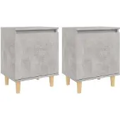 vidaXL Nachtkastjes 2 st met houten poten 40x30x50 cm betongrijs
