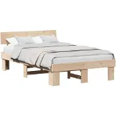 vidaXL Bedframe met hoofdeinde, naturel, 135 x 190 cm, massief grenenhout