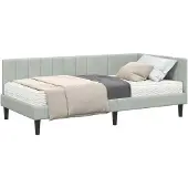 vidaXL Hoekbedframe met Matras met hoofdeinde 2 st Lichtgrijs Fluweel