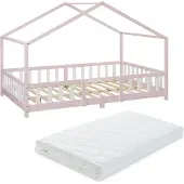 En.casa Kinderbed Treviolo met uitvalbeveiliging en matras 140x200 roze []