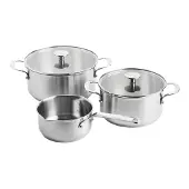 KitchenAid - Stainless Steel Sheet Set: Casserole 20cm with lid, Casserole 24cm with lid, Saucepan 16cm (all uncoated) - Silver