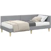 vidaXL Hoekbedframe met Matras Anders 2 st Lichtgrijs Stof