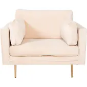 QUVIO Rochester - Fluwelen Accentstoel - Licht Beige - Gouden Stalen Poten