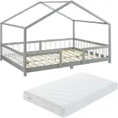 En.casa Kinderbed Treviolo met uitvalbeveiliging en matras 140x200 grijs []