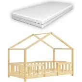 En.casa Kinderbed Treviolo met uitvalbeveiliging en matras 70x140 cm naturel []