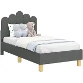 vidaXL Peuterbedframe met hoofdboard Donkergrijs 70 x 140 cm Stof
