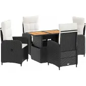 vidaXL Buiten Eettafel Set 5 st Zwart en Crème Wit