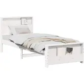 vidaXL Bedframe met plank Wit 75 x 190 cm Massief grenenhout