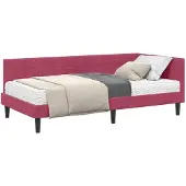 vidaXL Hoekbedframe met Matras 2 st Wijnrood 100 x 200 cm Fluweel
