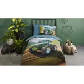 Muller Textil Good Morning Kinderdekbedovertrek "Aart" - Groen - (140x220 cm) - 100% Katoen