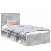 vidaXL Bedframe met hoofdeinde Beton 90 x 200 cm Massief grenenhout