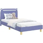 vidaXL Kinderen bedframe met hoofdboard Jeans Blauw 90 x 190 cm Stof