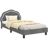 vidaXL Kinderen bedframe met hoofdboard Donkergrijs 90 x 200 cm