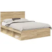vidaXL Bedframe met hoofdeinde Sonoma 140 x 190 cm Massief grenenhout
