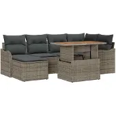 vidaXL Tuinbank Set 7 st Grijs Poly rattan