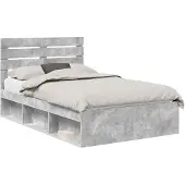 vidaXL Bedframe met hoofdeinde Beton 120 x 200 cm Massief grenenhout